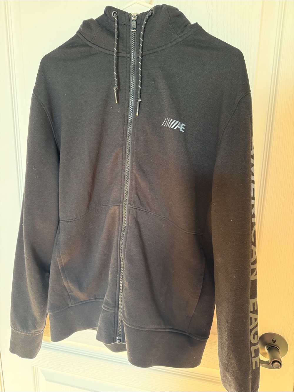 American Eagle Outfitters Black Zip Hoodie with AE Chest Logo